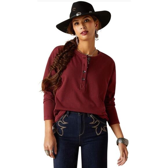 Ariat Women's Terry Henley Sweatshirt Oxblood Red Size Medium NWT Western - Picture 8 of 9